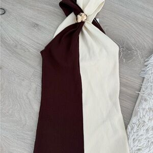 Zara One Shoulder Top in Cream and Brown